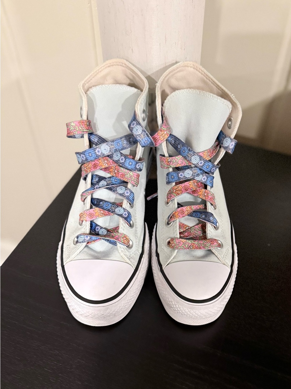 Converse High Top Sneakers in light mint color with Multicolor Patterned Laces - Picture 3 of 16